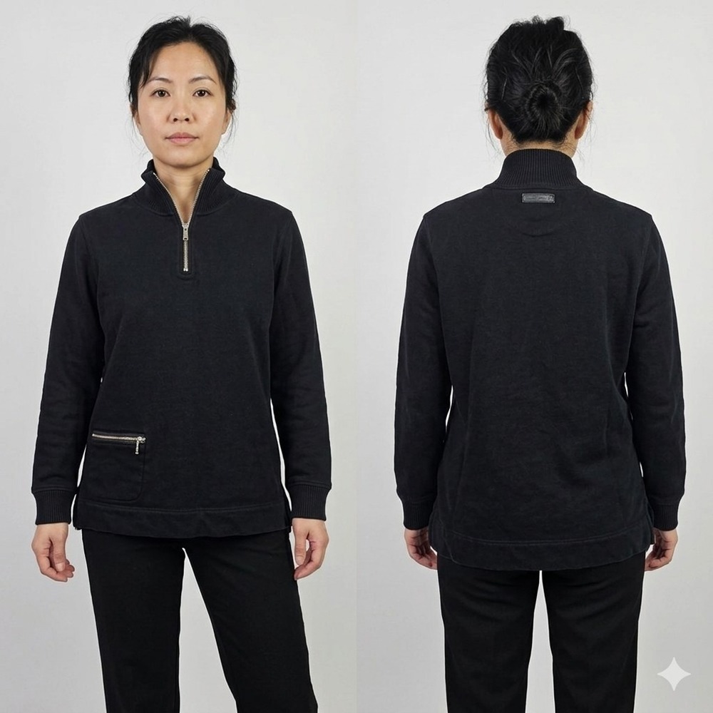 Lauren Ralph Lauren Petite Black Quarter-Zip Pullover Sweatshirt Sz PL Mock Neck